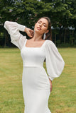 Vestido de novia boho sin espalda de sirena marfil simple