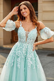 vestido de gala menta mangas desmontables vestidos de fiesta con cuentas con apliques