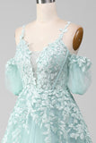 Vestido de fiesta menta con hombros descubiertos vestidos de fiesta con cuentas con apliques