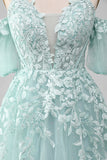 Vestido de fiesta menta con hombros descubiertos vestidos de fiesta con cuentas con apliques