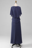 Vaina/Columna Scoop Tea-Length Stormy Chiffon Madre de la Novia Vestido