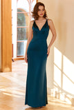 Vaina V Cuello Pavo Real Azul Vestido largo de fiesta con Criss Cross Back