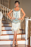 Vestido de 1920 Azul Albaricoque Lentejuelas Flecos