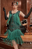 Vestido de 1920 Azul Albaricoque Lentejuelas Flecos
