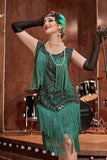 Vestido de 1920 Azul Albaricoque Lentejuelas Flecos