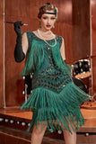 Verde Oscuro 1920s Vestido Lentejuelas Flecos