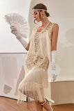 Vestido de 1920 Azul Albaricoque Lentejuelas Flecos