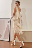 Champán Gatsby 1920s Vestido Lentejuelas Flecos