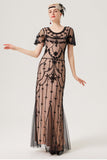 Vestido largo de lentejuelas de rubor negro de la década de 1920