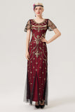 Vestido largo de lentejuelas de rubor negro de la década de 1920