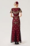 Vestido largo de lentejuelas de rubor negro de la década de 1920