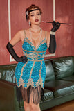 Azul Gatsby 1920s Vestido con flecos