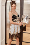 Azul Lentejuelas Gatsby 1920s Vestido Corto con Flecos