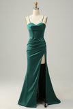 Tirantes de Espagueti Sirena Vestido de Fiesta Verde Escuro