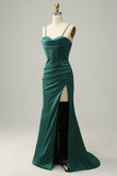 Correas de Espagueti Verde Oscuro Vestido de Fiesta Sirena
