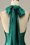 Vestido de fiesta de sirena verde oscuro halter