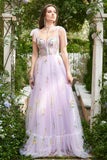 A-Línea Lilac Vestido Largo de Graduación Con Bordado