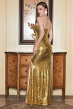 Vestido de Lentejuelas Dorado Un Hombro