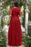 Vestido de Dama de Honor Rojo Cuello en V