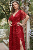 Vestido de Dama de Honor Rojo Cuello en V