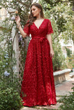 Vestido de Dama de Honor Rojo Cuello en V