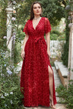 Vestido de Dama de Honor Rojo Cuello en V