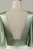 A Línea Cuello en V Verde Claro Vestido de Dama de Honor