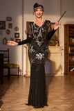 V Cuello Lentejuelas Verde Oscuro 1920s Vestido Flecos