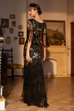 V Cuello Lentejuelas Verde Oscuro 1920s Vestido Flecos