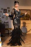 V Cuello Lentejuelas Verde Oscuro 1920s Vestido Flecos