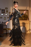 V Cuello Lentejuelas Verde Oscuro 1920s Vestido Flecos