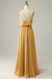 A Línea Halter Amarillo Vestido de Dama de Honor