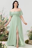 Off the Shoulder Plus size Vestido de dama de honor con hendidura