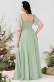 Off the Shoulder Plus size Vestido de dama de honor con hendidura