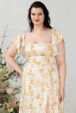 Off the Shoulder Plus size Vestido de dama de honor con hendidura