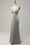 Sirena gris Vestido de dama de honor largo abierto