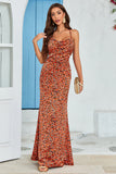 Sirena Naranja Sin Espalda Vestido Invitada Boda Estampado