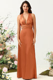 A Línea Halter Cobre Vestido de Dama de Honor