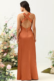 A Línea Halter Cobre Vestido de Dama de Honor