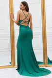 Sirena Tirantes de Espagueti Vestido de Fiesta Verde Oscuro