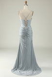 Sirena Tirantes de Espagueti Gris Vestido de Fiesta