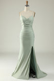 Sirena Tirantes de Espagueti Gris Vestido de Fiesta