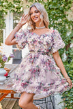 Elegante Una línea fuera del hombro Dusty Rose Tul Vestido corto de bienvenida con mangas cortas