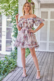 Off the Shoulder A Line Printed Lindo vestido de bienvenida