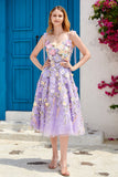 Púrpura A Línea Vestido de Fiesta Con Flores 3D