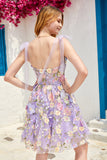 Vestido de bienvenida de corsé lindo púrpura con flores en 3D