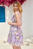 Vestido de bienvenida de corsé lindo púrpura con flores en 3D