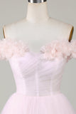 Vestido Corto de Cóctel Con Flores Rosa