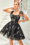 Lindo A Line Spaghetti Straps Grey Blue Short Homecoming Dress con apliques