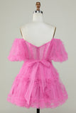 Lindo vestido de bienvenida de tul rosa de una línea del hombro